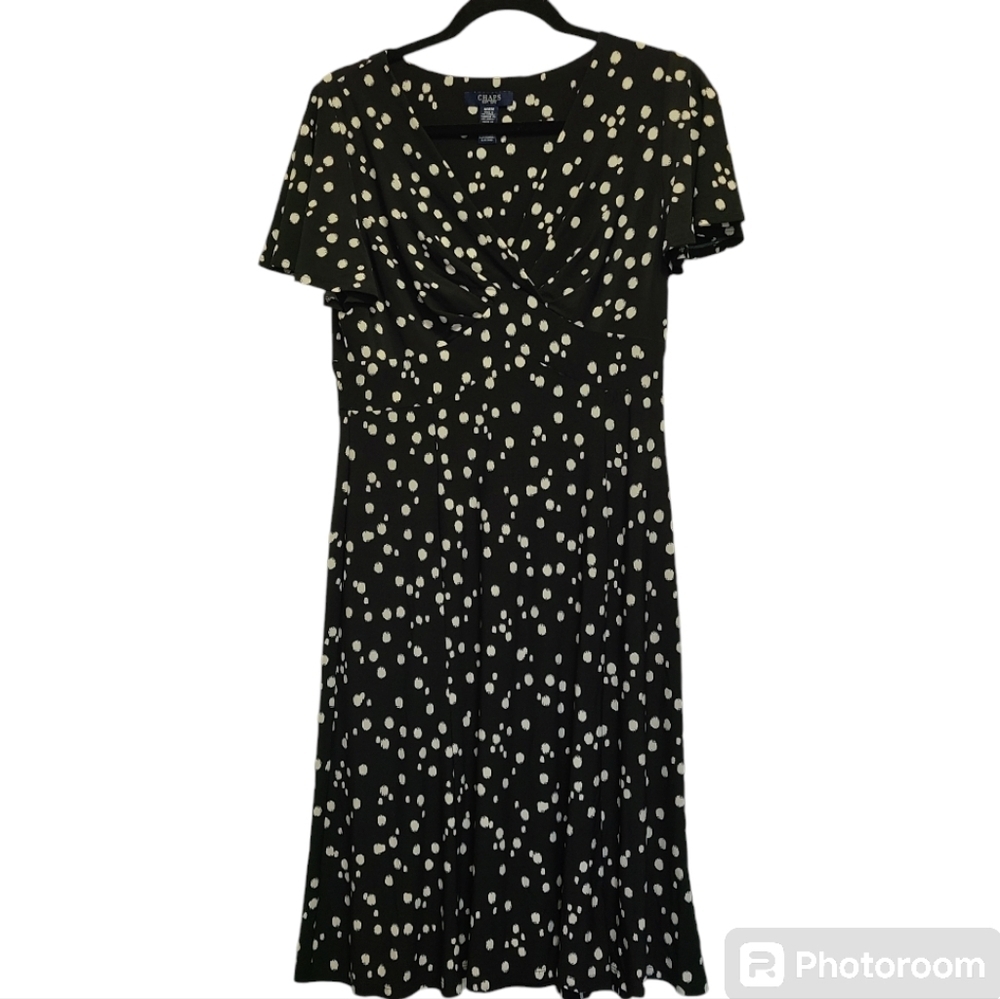 Chaps Black & White Brush Stroke Midi Easy Care Stretch Knit Dress Size M